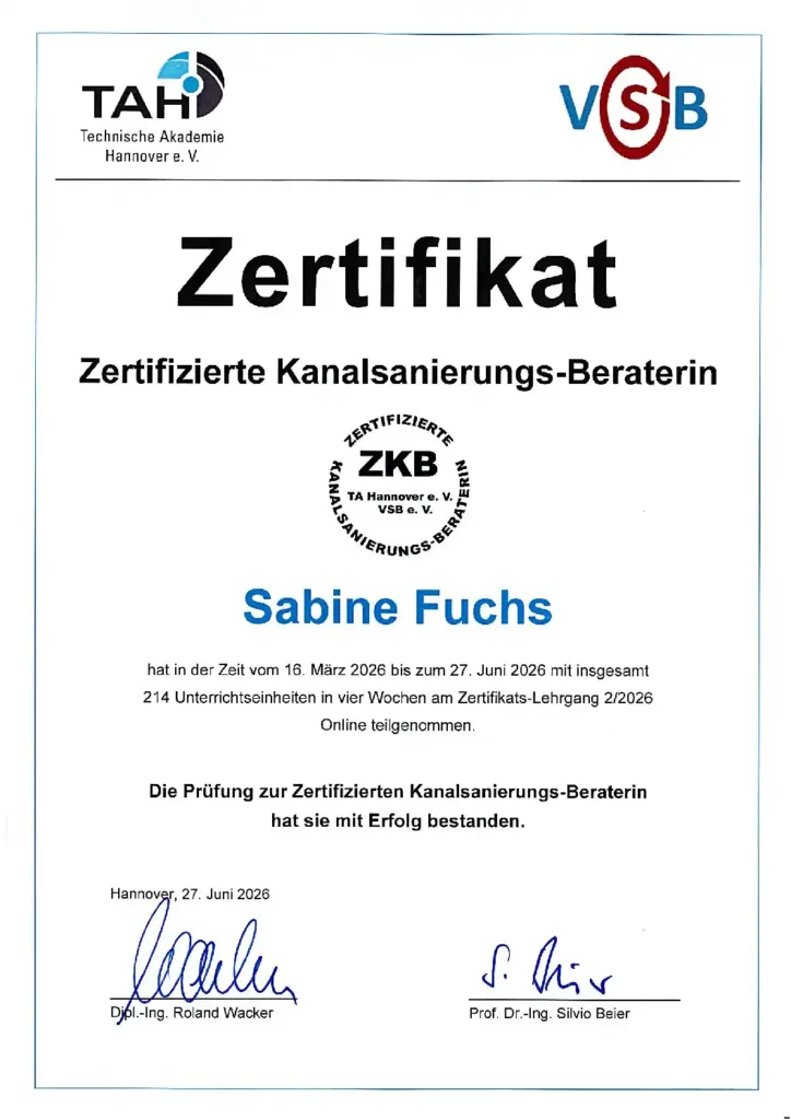 Zertifikat Kanalsanierungsberater