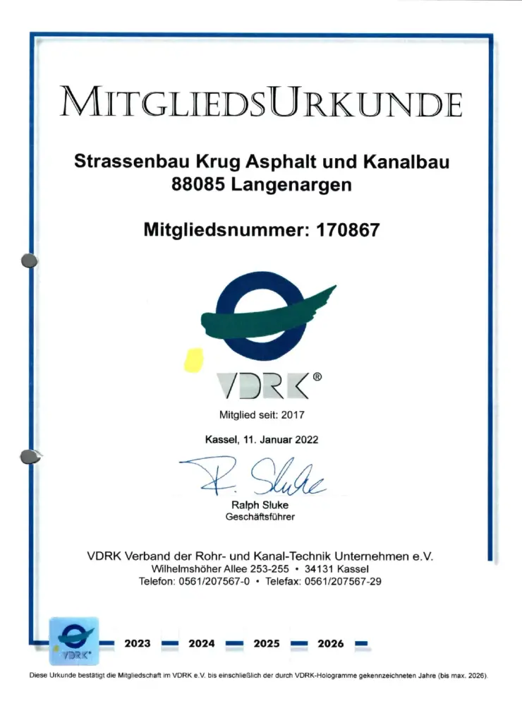 Zertifikat Mitgliedsurkunde VDRK bis 2026